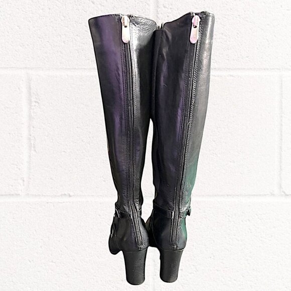 Adrienne Vittadini Tall Black Leather Boots with Buckle Embellishment Size 9 - Picture 9 of 13
